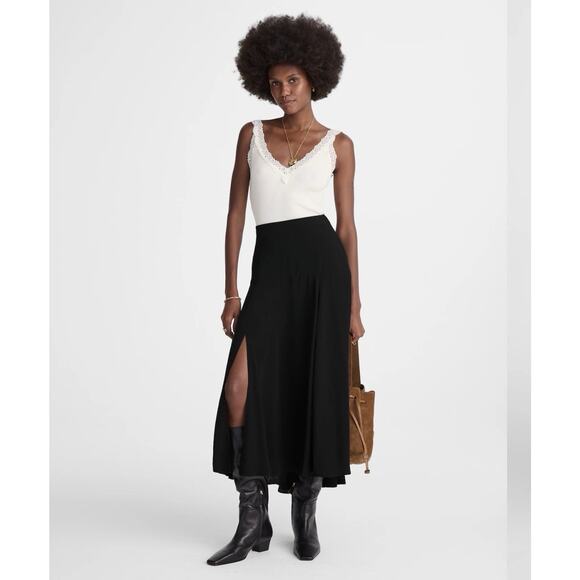 Madewell Dresses & Skirts - Madewell Circle Midi Skirt Crepe de Chine Jet Black Side Slit Size 14 NWT